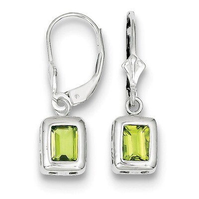 7x5mm Emerald Cut Peridot Leverback Earrings Sterling Silver QE2048PE, MPN: QE2048PE, 883957228242