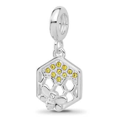 CZ Bee with Honeycomb Dangle Bead Sterling Silver Rhodium-plated QRS4455, MPN: QRS4455,