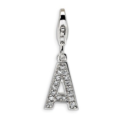 Letter A Charm Sterling Silver Synthetic Diamond QCC105A by Amore La Vita, MPN: QCC105A, 8839573300…