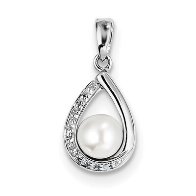 6Mm Cltrd Pearl &amp; Diamond Teardrop Pendant Sterling Silver Rhodium QDX302, MPN: QDX302, 883957539911