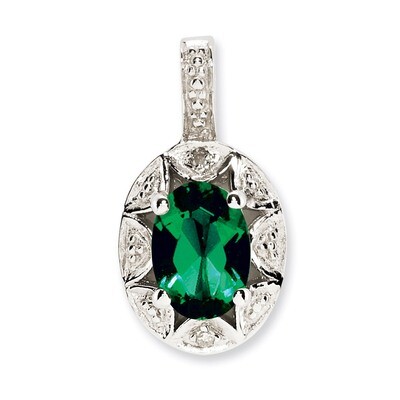 May Created Emerald Pendant Sterling Silver Diamond QBPD10MAY, MPN: QBPD10MAY, 883957396736