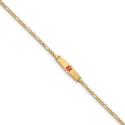 7 Inch Medical Soft Diamond Shape Red Enamel Figaro ID Bracelet 14k Gold XM595CC-7, MPN: XM595CC-7,…