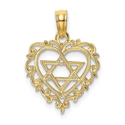 Stare of David In Heart Charm 14k Gold Textured K8405, MPN: K8405, 637218017072