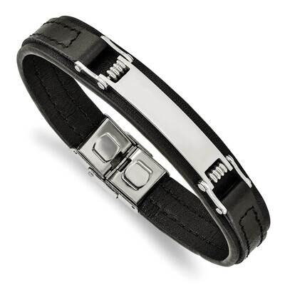 Black Leather 8.25 Inch Id Bracelet Stainless Steel Polished SRB2387-8.25, MPN: SRB2387-8.25, 19110…