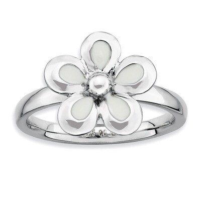 White Enameled Flower Ring - Sterling Silver Polished QSK124, MPN: QSK124, 886774210322
