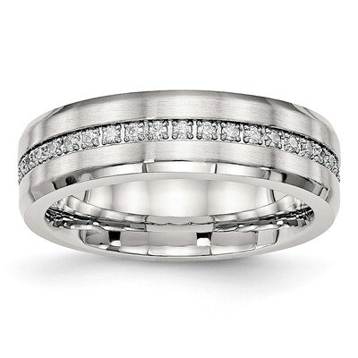 Diamond CZ Ring Stainless Steel Brushed and Polished SR544 by Chisel, MPN: SR544, 191101432200
