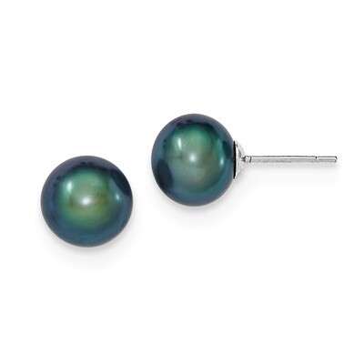 9-10mm Black Freshwater Cultured Round Pearl Stud Earrings Sterling Silver QE12705, MPN: QE12705, 1…