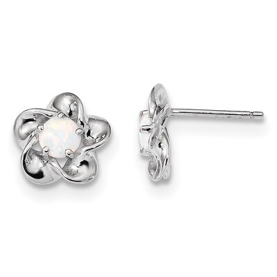 Floral Created Opal Post Earrings Sterling Silver Rhodium-plated QBE31OCT, MPN: QBE31OCT, 191101077…