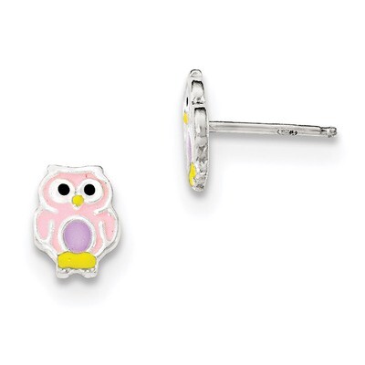 Enameled Owl Post Earrings Sterling Silver Polished QE12900, MPN: QE12900, 191101110993