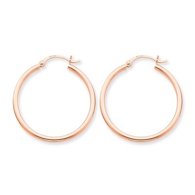 2mm Polished Hoop Earrings 14k Rose Gold TE528, MPN: TE528, 883957290881