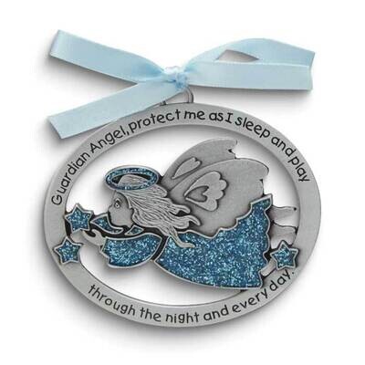 Blue Guardian Angel Silver-tone and Enamel Crib Medal GM24260B, MPN: GM24260B, 785525251754