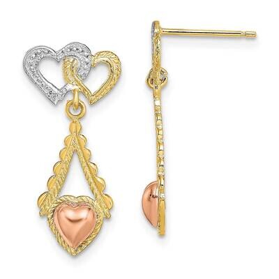 Polished Heart Post Dangle Earrings 14k Two-tone Gold TE899, MPN: TE899, 637218049714