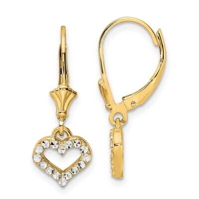 Heart Leverback Earrings 14k Gold &amp; White Rhodium Diamond-Cut TM802, MPN: TM802, 191101731778