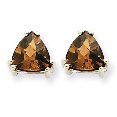 7mm Trillion Smokey Quartz Earrings 14k White Gold XE95WSQ, MPN: XE95WSQ, 883957110288