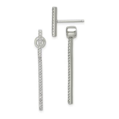 Bar Front and Back Earrings Sterling Silver CZ Diamond QE14716, MPN: QE14716, 883957949604