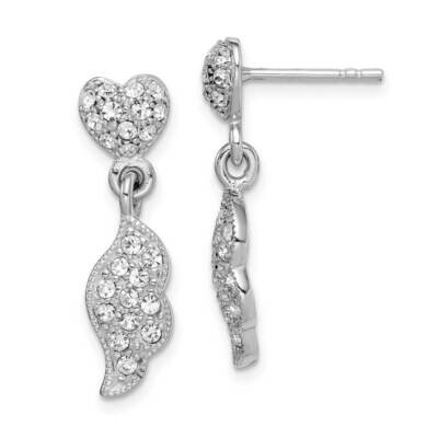Heart &amp; Wings Dangle Post Earring Sterling Silver Rhodium-plated CZ Diamond QE15299, MPN: QE15299, …