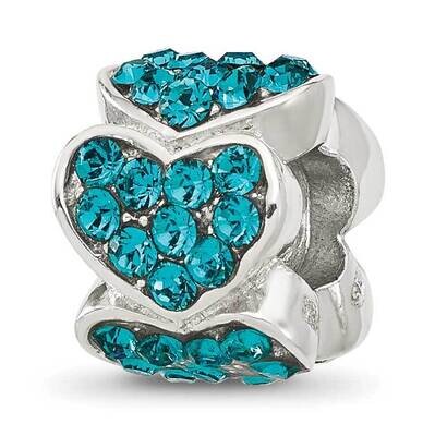 Teal Swarovski Crystal Hearts Bead Sterling Silver QRS4415, MPN: QRS4415,