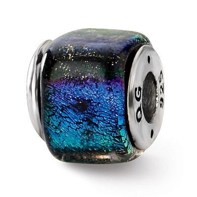 Rainbow Dichroic Glass Square Bead - Sterling Silver QRS1489, MPN: QRS1489, 883957306056