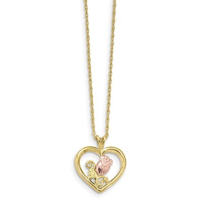 18 Inch Black Hills Gold Rose in Heart Necklace 10k Tri-color 10BH693-18, MPN: 10BH693-18, 31902141…