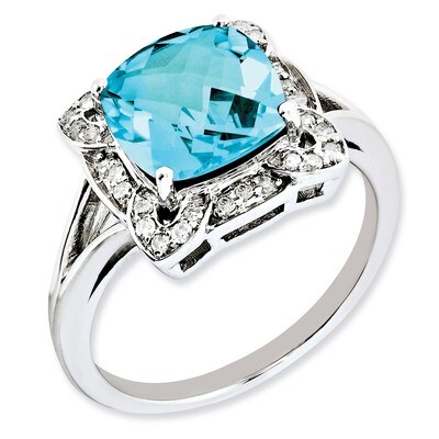 Blue Topaz Ring Sterling Silver Diamond QR3038BT, MPN: QR3038BT, 883957361260
