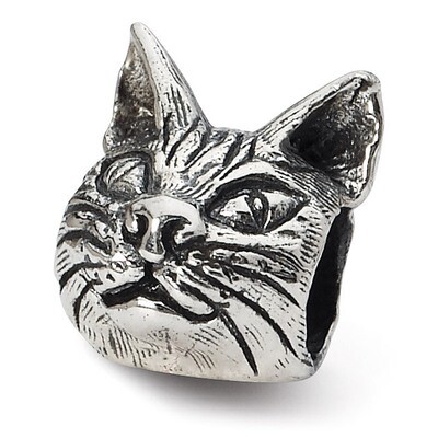 Maine Coon Cat Head Bead - Sterling Silver QRS1789, MPN: QRS1789, 883957309934