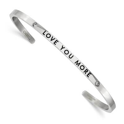 Enamel Crystal Love You More 3mm Cuff Bangle Stainless Steel Polished SRB2675, MPN: SRB2675, 191101…