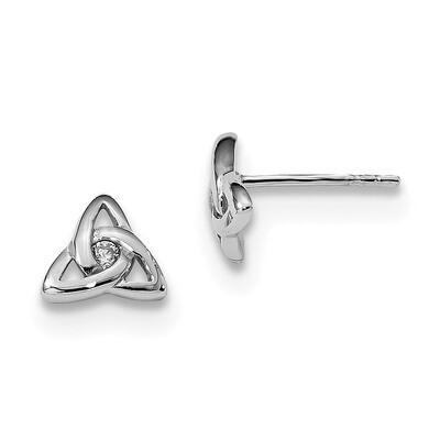 CZ Diamond Trinity Post Earrings Sterling Silver Rhodium-plated QE13466, MPN: QE13466, 191101234316