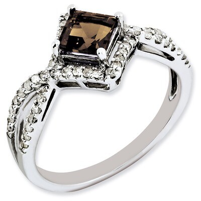 Smoky Quartz &amp; Diamond Ring Sterling Silver QR3093SQ, MPN: QR3093SQ, 883957156668