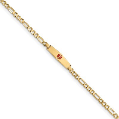 6 Inch Medical Soft Diamond Shape RedEnamel Semi-Solid Figaro Link ID Bracelet 14k Gold XM599CC-6, …