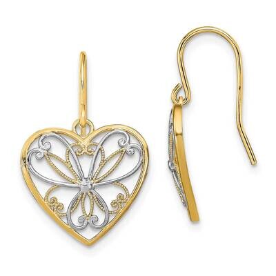 Filigree Heart Shepherd Hook Earrings 14k Gold &amp; White Rhodium Polished TF1879, MPN: TF1879, 637218…