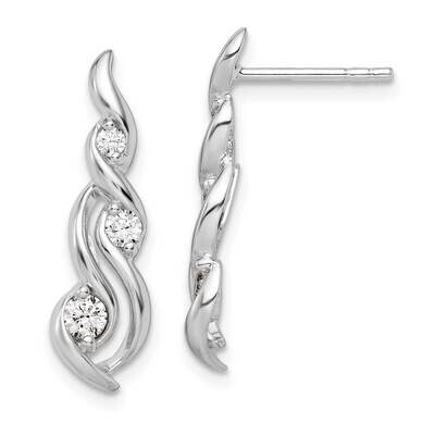 Twist CZ Diamond Post Dangle Earrings Sterling Silver Rhodium-Plated QE15697, MPN: QE15697, 1969041…