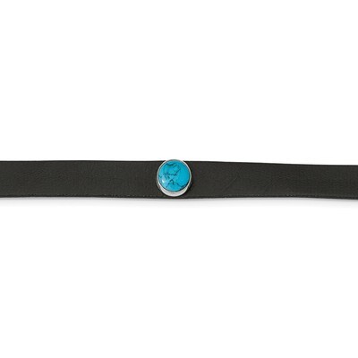 Leather with Imit.Turquoise 11.75 Inch with 3 Inch Extender Choker Stainless Steel Polished SRN2534…
