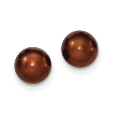 9-10mm Brown Freshwater Cultured Button Pearl Stud Earrings Sterling Silver QE12674, MPN: QE12674, …