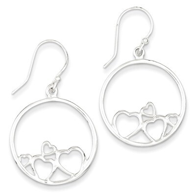 Open Hearts Circle Dangle Earrings Sterling Silver Polished QE7079, MPN: QE7079, 883957501628