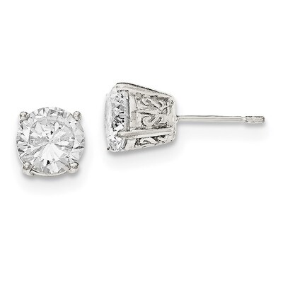 CZ Diamond Post Earrings Sterling Silver QE12190, MPN: QE12190, 883957804323