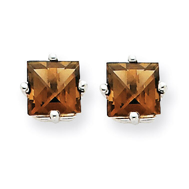 5mm Square Smokey Quartz Earrings 14k White Gold XE61WSQ, MPN: XE61WSQ, 883957094205