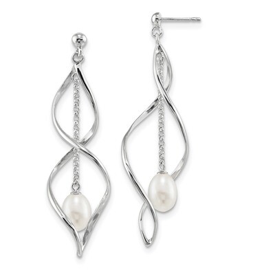 7-8mm White Rice Cultured Freshwater Pearl Post Dangle Earring Sterling Silver Rhodium-plated QE138…