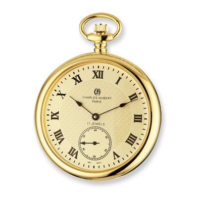 Charles Hubert IP-plated Stainless Steel Open Face Gold Dial Pocket Watch XWA4331, MPN: XWA4331, 84…