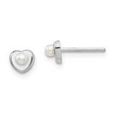 White Button Freshwater Cultured Pearl Heart Post Earrings 14k White Gold SE2945 by Madi K, MPN: SE…