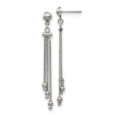 Polished Beaded Chain Post Dangle Earrings Stainless Steel SRE1292 by Chisel, MPN: SRE1292, 1911014…