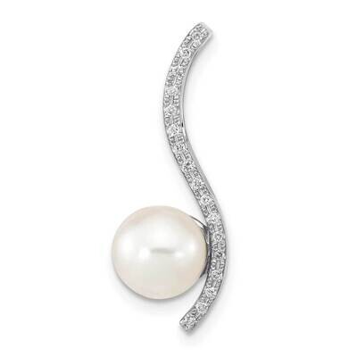 7-8mm Round White Saltwater Akoya Pearl .06Ct Diamond Chain Slide 14k White Gold XF785, MPN: XF785,