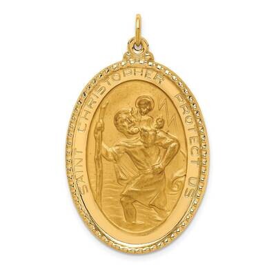 Extra Large Beaded Edge St. Christopher Medal 14k Gold Solid Polished Satin XR1800, MPN: XR1800, 88…