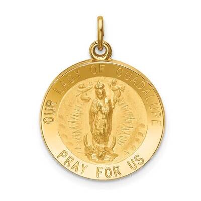 Round Our Lady of Guadalupe Medal 14k Gold Solid Polished Satin XR1744, MPN: XR1744, 883957603254