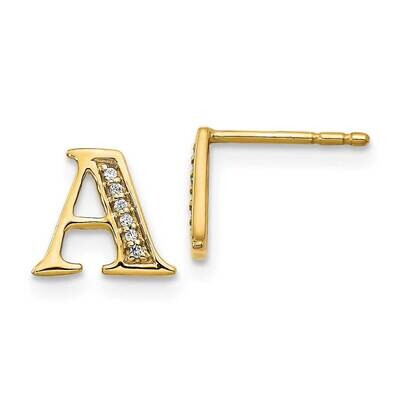 Initial A Earrings 14k Gold Diamond EM4170A-004-YA, MPN: EM4170A-004-YA, 883957261409