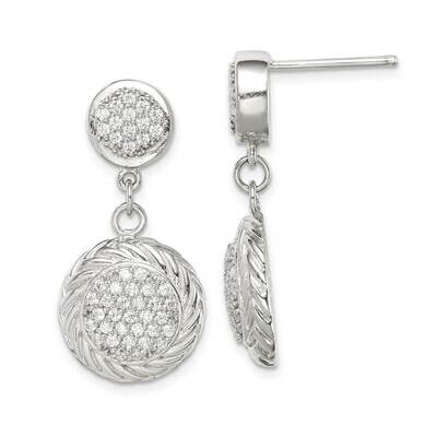 Circle Dangle Earrings Sterling Silver CZ Diamond QE14633, MPN: QE14633, 883957961279