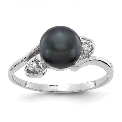 7mm Black Fw Cultured Pearl Aa Diamond Ring 14k White Gold Y4393BP/AA, MPN: Y4393BP_AA, 883957099286