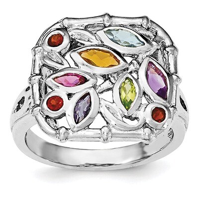 Multi Gemstone Ring Sterling Silver Rhodium-plated QR6404RB, MPN: QR6404RB, 886774671024