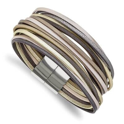 Multi Strand Metallic Faux Leather 7.25 Inch Bracelet Stainless Steel Polished SRB2986-7.25, MPN: S…