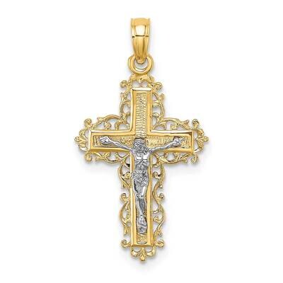 Lace Trim Crucifix Charm 14k Gold Textured K9174, MPN: K9174, 637218071647