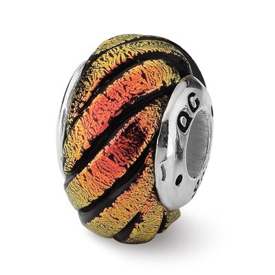 Orange Swirl Dichroic Glass Bead - Sterling Silver QRS1802, MPN: QRS1802, 883957310060